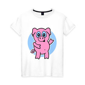 Женская футболка хлопок с принтом Поросенок в Екатеринбурге, 100% хлопок | прямой крой, круглый вырез горловины, длина до линии бедер, слегка спущенное плечо | кабан | милый | поросенок | пятачок | розовый | свинья | хрюша