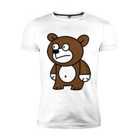 Мужская футболка премиум с принтом Странный мишка в Екатеринбурге, 92% хлопок, 8% лайкра | приталенный силуэт, круглый вырез ворота, длина до линии бедра, короткий рукав | вылупился | медведь | недовольный | пялится