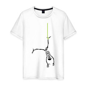 Мужская футболка хлопок с принтом Висячий скелетик в Екатеринбурге, 100% хлопок | прямой крой, круглый вырез горловины, длина до линии бедер, слегка спущенное плечо. | скелет