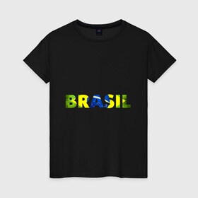 Женская футболка хлопок с принтом BRASIL 2014 в Екатеринбурге, 100% хлопок | прямой крой, круглый вырез горловины, длина до линии бедер, слегка спущенное плечо | бразилия
