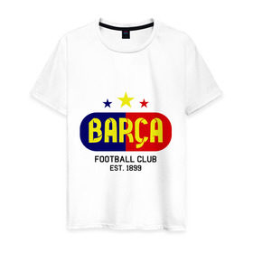 Мужская футболка хлопок с принтом Barcelona Football club в Екатеринбурге, 100% хлопок | прямой крой, круглый вырез горловины, длина до линии бедер, слегка спущенное плечо. | barca | barcelona | club | football | барселона | клуб | футбол