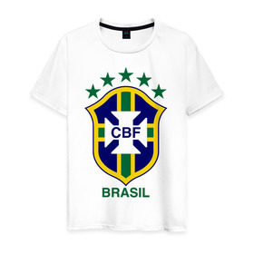 Мужская футболка хлопок с принтом Сборная Бразилии по футболу в Екатеринбурге, 100% хлопок | прямой крой, круглый вырез горловины, длина до линии бедер, слегка спущенное плечо. | бразилия