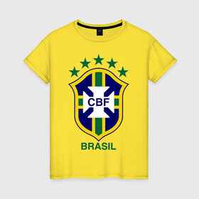 Женская футболка хлопок с принтом Сборная Бразилии по футболу в Екатеринбурге, 100% хлопок | прямой крой, круглый вырез горловины, длина до линии бедер, слегка спущенное плечо | бразилия