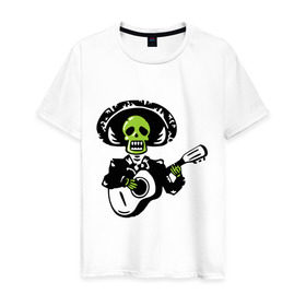Мужская футболка хлопок с принтом Мертвый музыкант в Екатеринбурге, 100% хлопок | прямой крой, круглый вырез горловины, длина до линии бедер, слегка спущенное плечо. | гитара | скелет