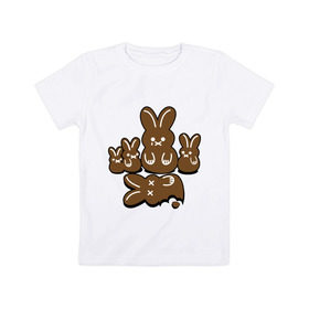 Детская футболка хлопок с принтом Шоколадные кролики в Екатеринбурге, 100% хлопок | круглый вырез горловины, полуприлегающий силуэт, длина до линии бедер | Тематика изображения на принте: chocolate | death | rabbit | еда | зайцы | заяц | зверь | кролик | шоколад