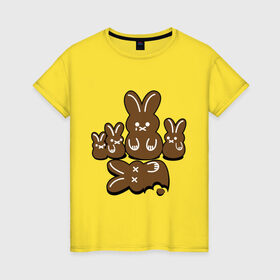 Женская футболка хлопок с принтом Шоколадные кролики в Екатеринбурге, 100% хлопок | прямой крой, круглый вырез горловины, длина до линии бедер, слегка спущенное плечо | chocolate | death | rabbit | еда | зайцы | заяц | зверь | кролик | шоколад