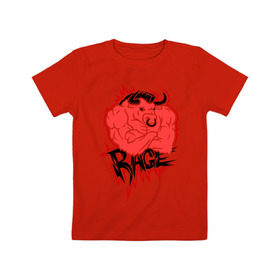 Детская футболка хлопок с принтом Rage (Ярость) в Екатеринбурге, 100% хлопок | круглый вырез горловины, полуприлегающий силуэт, длина до линии бедер | Тематика изображения на принте: bull | rage | бык | качок | силовой | спорт | ярость