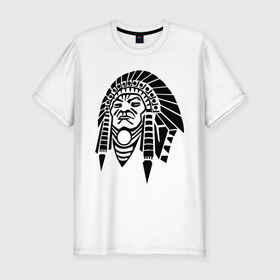 Мужская футболка премиум с принтом Вождь в Екатеринбурге, 92% хлопок, 8% лайкра | приталенный силуэт, круглый вырез ворота, длина до линии бедра, короткий рукав | америка | вождь | индеец | краснокожий | майа