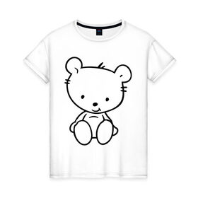 Женская футболка хлопок с принтом Белый мишка в Екатеринбурге, 100% хлопок | прямой крой, круглый вырез горловины, длина до линии бедер, слегка спущенное плечо | белый | маленький | медведь | медвежонок | милый | мишка | мишутка