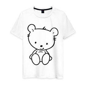 Мужская футболка хлопок с принтом Белый мишка в Екатеринбурге, 100% хлопок | прямой крой, круглый вырез горловины, длина до линии бедер, слегка спущенное плечо. | белый | маленький | медведь | медвежонок | милый | мишка | мишутка