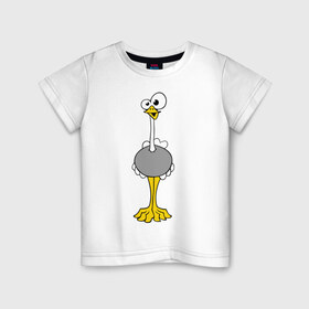 Детская футболка хлопок с принтом Страус в Екатеринбурге, 100% хлопок | круглый вырез горловины, полуприлегающий силуэт, длина до линии бедер | бешеный | веселый | длинный | птица | смешной | странный | страус | сумасшедший | упоротый | чокнутый | эму