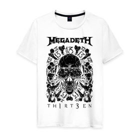 Мужская футболка хлопок с принтом Megadeth thirteen в Екатеринбурге, 100% хлопок | прямой крой, круглый вырез горловины, длина до линии бедер, слегка спущенное плечо. | megadeth