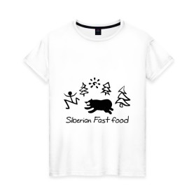 Женская футболка хлопок с принтом Siberian Fast food в Екатеринбурге, 100% хлопок | прямой крой, круглый вырез горловины, длина до линии бедер, слегка спущенное плечо | Тематика изображения на принте: siberia fastfood | елки | фастфуд