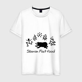 Мужская футболка хлопок с принтом Siberian Fast food в Екатеринбурге, 100% хлопок | прямой крой, круглый вырез горловины, длина до линии бедер, слегка спущенное плечо. | Тематика изображения на принте: siberia fastfood | елки | фастфуд
