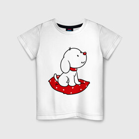 Детская футболка хлопок с принтом Собачка на подушке в Екатеринбурге, 100% хлопок | круглый вырез горловины, полуприлегающий силуэт, длина до линии бедер | милый | пес | подушка | собака | щенок