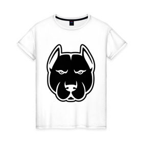 Женская футболка хлопок с принтом Суровый пес в Екатеринбурге, 100% хлопок | прямой крой, круглый вырез горловины, длина до линии бедер, слегка спущенное плечо | голова | пасть | пес | собака | суровый