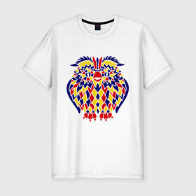 Мужская футболка премиум с принтом Сова разноцветная мозаика в Екатеринбурге, 92% хлопок, 8% лайкра | приталенный силуэт, круглый вырез ворота, длина до линии бедра, короткий рукав | сова