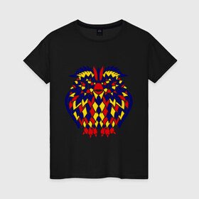 Женская футболка хлопок с принтом Сова разноцветная мозаика в Екатеринбурге, 100% хлопок | прямой крой, круглый вырез горловины, длина до линии бедер, слегка спущенное плечо | сова