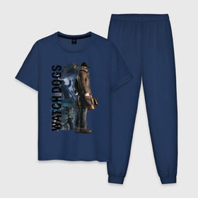 Мужская пижама хлопок с принтом Watch Dogs (Aiden Pierce) в Екатеринбурге, 100% хлопок | брюки и футболка прямого кроя, без карманов, на брюках мягкая резинка на поясе и по низу штанин
 | aiden | dog | pierce | watch | пирс | эйден