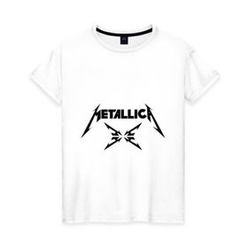 Женская футболка хлопок с принтом Metallica в Екатеринбурге, 100% хлопок | прямой крой, круглый вырез горловины, длина до линии бедер, слегка спущенное плечо | металлика
