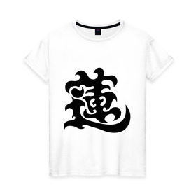 Женская футболка хлопок с принтом Японский иероглиф - Лотос в Екатеринбурге, 100% хлопок | прямой крой, круглый вырез горловины, длина до линии бедер, слегка спущенное плечо | иероглиф | каллиграфия | китай | лотос | япония