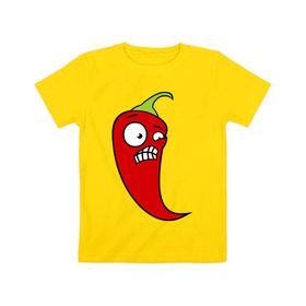 Детская футболка хлопок с принтом Перец в Екатеринбурге, 100% хлопок | круглый вырез горловины, полуприлегающий силуэт, длина до линии бедер | Тематика изображения на принте: красный | оскал | острый | перец | чили