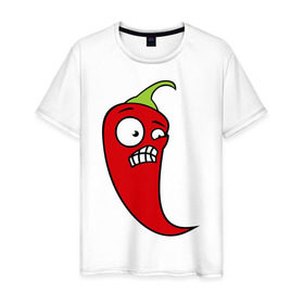 Мужская футболка хлопок с принтом Перец в Екатеринбурге, 100% хлопок | прямой крой, круглый вырез горловины, длина до линии бедер, слегка спущенное плечо. | красный | оскал | острый | перец | чили