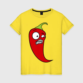 Женская футболка хлопок с принтом Перец в Екатеринбурге, 100% хлопок | прямой крой, круглый вырез горловины, длина до линии бедер, слегка спущенное плечо | красный | оскал | острый | перец | чили