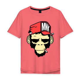 Мужская футболка хлопок Oversize с принтом Monkey Swag в Екатеринбурге, 100% хлопок | свободный крой, круглый ворот, “спинка” длиннее передней части | Тематика изображения на принте: cap | hat | head | mnk | monkey | swag | голова | кепка | мартышка | обезьяна | свэг