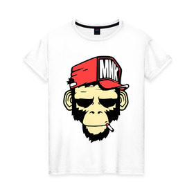 Женская футболка хлопок с принтом Monkey Swag в Екатеринбурге, 100% хлопок | прямой крой, круглый вырез горловины, длина до линии бедер, слегка спущенное плечо | cap | hat | head | mnk | monkey | swag | голова | кепка | мартышка | обезьяна | свэг