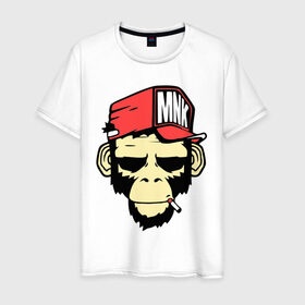 Мужская футболка хлопок с принтом Monkey Swag в Екатеринбурге, 100% хлопок | прямой крой, круглый вырез горловины, длина до линии бедер, слегка спущенное плечо. | Тематика изображения на принте: cap | hat | head | mnk | monkey | swag | голова | кепка | мартышка | обезьяна | свэг