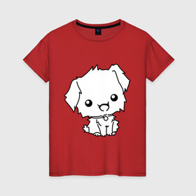 Женская футболка хлопок с принтом Милый песик в Екатеринбурге, 100% хлопок | прямой крой, круглый вырез горловины, длина до линии бедер, слегка спущенное плечо | маленький | милый | пес | пушистый | собака | щенок