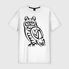 Мужская футболка премиум с принтом Сова кельтский орнамент в Екатеринбурге, 92% хлопок, 8% лайкра | приталенный силуэт, круглый вырез ворота, длина до линии бедра, короткий рукав | Тематика изображения на принте: сова