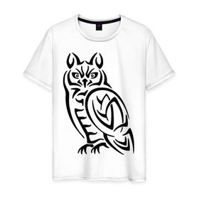 Мужская футболка хлопок с принтом Сова кельтский орнамент в Екатеринбурге, 100% хлопок | прямой крой, круглый вырез горловины, длина до линии бедер, слегка спущенное плечо. | сова