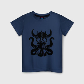 Детская футболка хлопок с принтом Морской демон в Екатеринбурге, 100% хлопок | круглый вырез горловины, полуприлегающий силуэт, длина до линии бедер | Тематика изображения на принте: демон | ктулху | море | океан | рога | тентакль