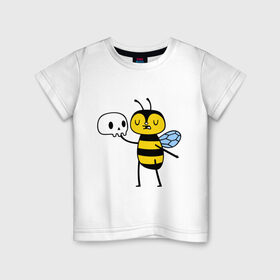 Детская футболка хлопок с принтом Пчелка Гамлет в Екатеринбурге, 100% хлопок | круглый вырез горловины, полуприлегающий силуэт, длина до линии бедер | Тематика изображения на принте: быть | вопрос | гамлет | не быть | пчела | череп | шекспир