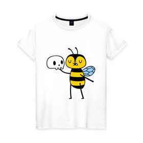 Женская футболка хлопок с принтом Пчелка Гамлет в Екатеринбурге, 100% хлопок | прямой крой, круглый вырез горловины, длина до линии бедер, слегка спущенное плечо | быть | вопрос | гамлет | не быть | пчела | череп | шекспир