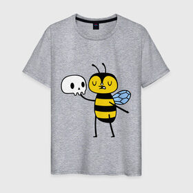 Мужская футболка хлопок с принтом Пчелка Гамлет в Екатеринбурге, 100% хлопок | прямой крой, круглый вырез горловины, длина до линии бедер, слегка спущенное плечо. | быть | вопрос | гамлет | не быть | пчела | череп | шекспир