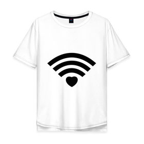 Мужская футболка хлопок Oversize с принтом Wi-Fi Love в Екатеринбурге, 100% хлопок | свободный крой, круглый ворот, “спинка” длиннее передней части | fi | love | wi | wifi | вай | вайфай | любовь | сердце | фай