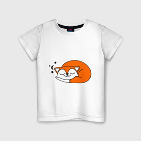 Детская футболка хлопок с принтом Спящий лисёнок в Екатеринбурге, 100% хлопок | круглый вырез горловины, полуприлегающий силуэт, длина до линии бедер | лиса