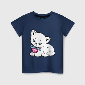 Детская футболка хлопок с принтом Белая кошечка в Екатеринбурге, 100% хлопок | круглый вырез горловины, полуприлегающий силуэт, длина до линии бедер | kiss | kiss me | киса | киска | котейка | котенок | котя | кошечка | кошка | лапочка