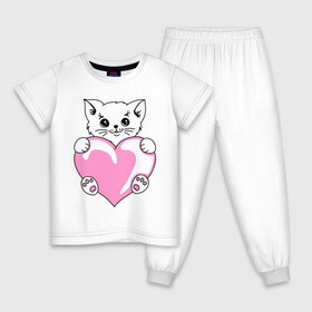 Детская пижама хлопок с принтом Котеночек с сердечком в Екатеринбурге, 100% хлопок |  брюки и футболка прямого кроя, без карманов, на брюках мягкая резинка на поясе и по низу штанин
 | киса | киска | котейка | котенок | котя | кошечка | кошка | лапочка | сердечко | сердце