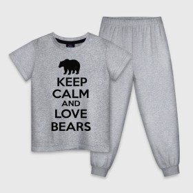 Детская пижама хлопок с принтом Keep calm and love bears в Екатеринбурге, 100% хлопок |  брюки и футболка прямого кроя, без карманов, на брюках мягкая резинка на поясе и по низу штанин
 | bear | calm | keep | love | любовь | медведь | сохранять | спокойствие