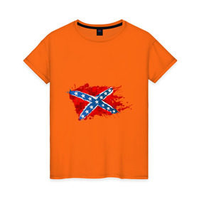 Женская футболка хлопок с принтом Конфедерация брызги в Екатеринбурге, 100% хлопок | прямой крой, круглый вырез горловины, длина до линии бедер, слегка спущенное плечо | америка | звезды | конфедеративные штаты америки | конфедерация | орел | патриоты | символика | сша | туристам | флаг