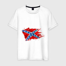 Мужская футболка хлопок с принтом Конфедерация брызги в Екатеринбурге, 100% хлопок | прямой крой, круглый вырез горловины, длина до линии бедер, слегка спущенное плечо. | америка | звезды | конфедеративные штаты америки | конфедерация | орел | патриоты | символика | сша | туристам | флаг