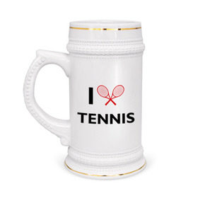 Кружка пивная с принтом I Love Tennis в Екатеринбурге,  керамика (Материал выдерживает высокую температуру, стоит избегать резкого перепада температур) |  объем 630 мл | ракетка | тенис | теннис | теннисист