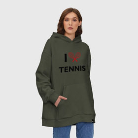 Худи SuperOversize хлопок с принтом I Love Tennis в Екатеринбурге, 70% хлопок, 30% полиэстер, мягкий начес внутри | карман-кенгуру, эластичная резинка на манжетах и по нижней кромке, двухслойный капюшон
 | ракетка | тенис | теннис | теннисист