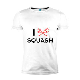 Мужская футболка премиум с принтом I LOVE SQUASH в Екатеринбурге, 92% хлопок, 8% лайкра | приталенный силуэт, круглый вырез ворота, длина до линии бедра, короткий рукав | Тематика изображения на принте: squash | ракетка | сквош