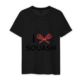 Мужская футболка хлопок с принтом I LOVE SQUASH в Екатеринбурге, 100% хлопок | прямой крой, круглый вырез горловины, длина до линии бедер, слегка спущенное плечо. | squash | ракетка | сквош