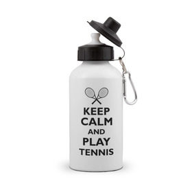 Бутылка спортивная с принтом Play tennis в Екатеринбурге, металл | емкость — 500 мл, в комплекте две пластиковые крышки и карабин для крепления | ракетка | тенис | теннис | теннисист